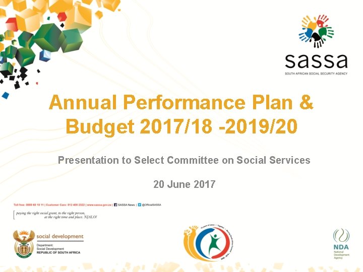 Annual Performance Plan & Budget 2017/18 -2019/20 Presentation to Select Committee on Social Services