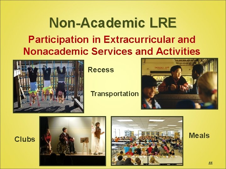 Non-Academic LRE Participation in Extracurricular and Nonacademic Services and Activities Recess Transportation Clubs Meals