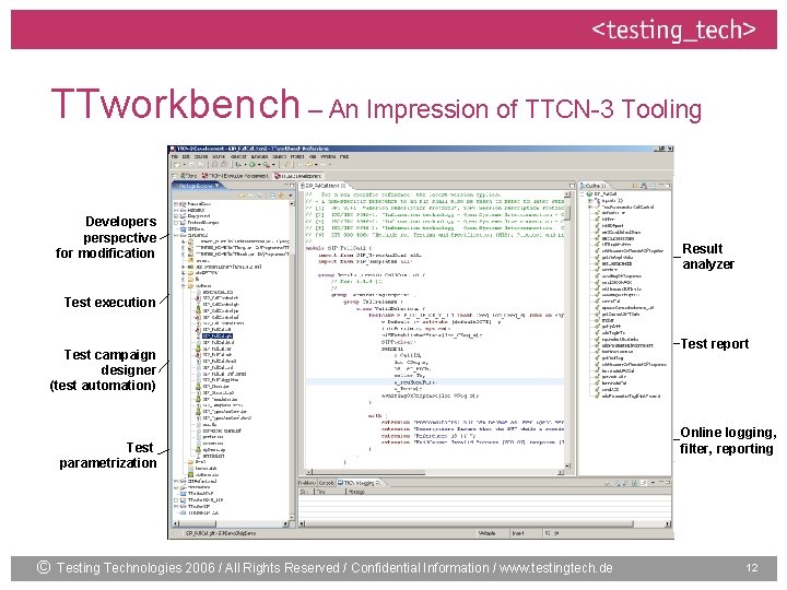 TTworkbench – An Impression of TTCN-3 Tooling Developerspective for modification Result analyzer Test execution