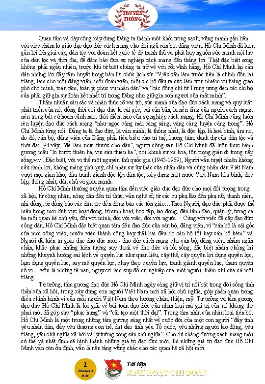 TRUYỀN THỐNG Quan tâm và dày công xây dựng Đảng ta thành một khối TRUYỀN THỐNG Quan tâm và dày công xây dựng Đảng ta thành một khối