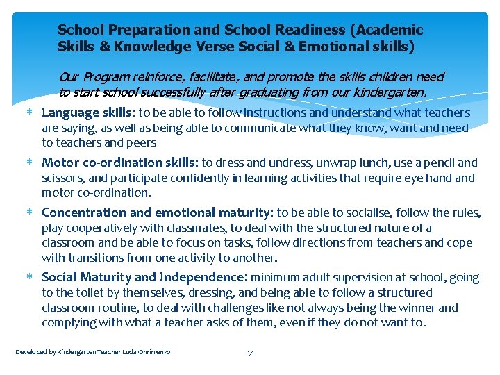 School Preparation and School Readiness (Academic Skills & Knowledge Verse Social & Emotional skills)