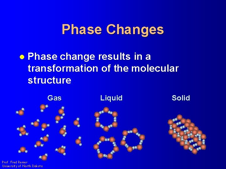 Phase Changes l Phase change results in a transformation of the molecular structure Gas