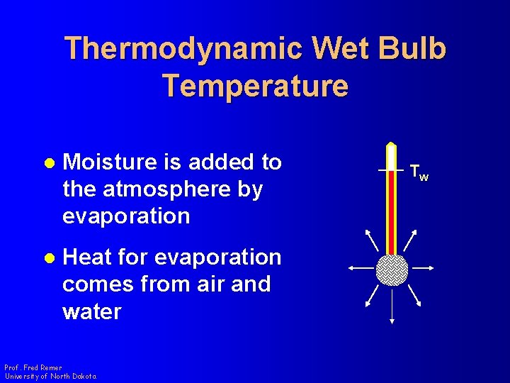 Thermodynamic Wet Bulb Temperature l Moisture is added to the atmosphere by evaporation l