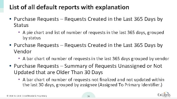 List of all default reports with explanation • Purchase Requests – Requests Created in