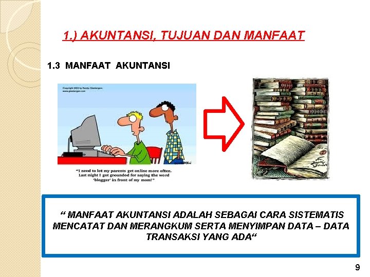 1. ) AKUNTANSI, TUJUAN DAN MANFAAT 1. 3 MANFAAT AKUNTANSI “ MANFAAT AKUNTANSI ADALAH