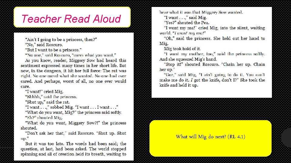 Teacher Read Aloud What will Mig do next? (RL 4. 1) 