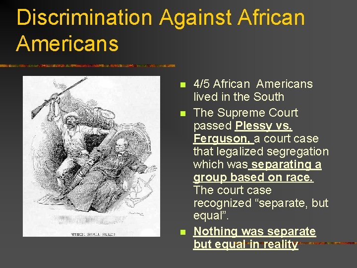 Discrimination Against African Americans n n n 4/5 African Americans lived in the South