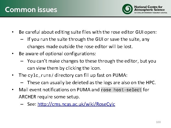 Common issues • Be careful about editing suite files with the rose editor GUI