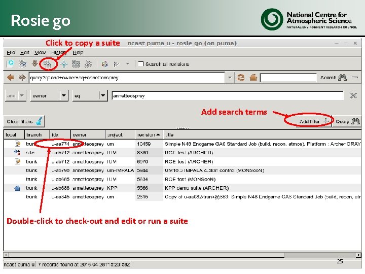 Rosie go Click to copy a suite Add search terms Double-click to check-out and