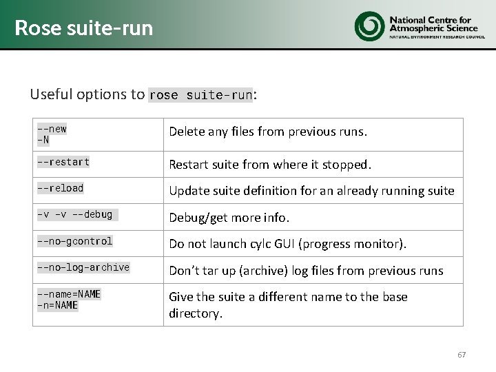 Rose suite-run Useful options to rose suite-run: --new -N Delete any files from previous