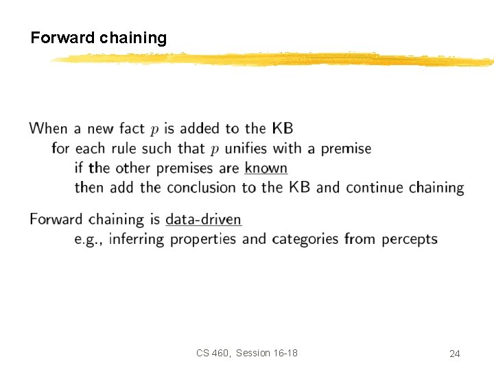 Forward chaining CS 460, Session 16 -18 24 