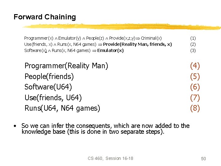 Forward Chaining Programmer(x) Emulator(y) People(z) Provide(x, z, y) Criminal(x) Use(friends, x) Runs(x, N 64