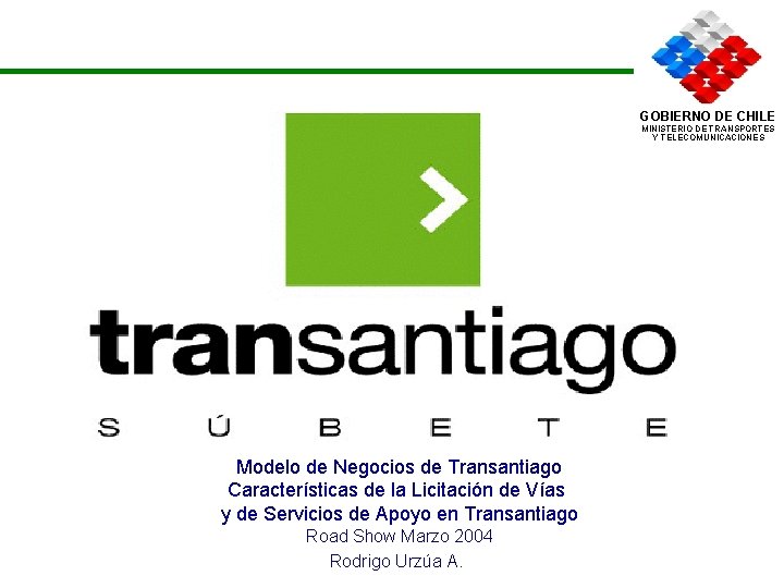 GOBIERNO DE CHILE MINISTERIO DE TRANSPORTES Y TELECOMUNICACIONES Modelo de Negocios de Transantiago Características