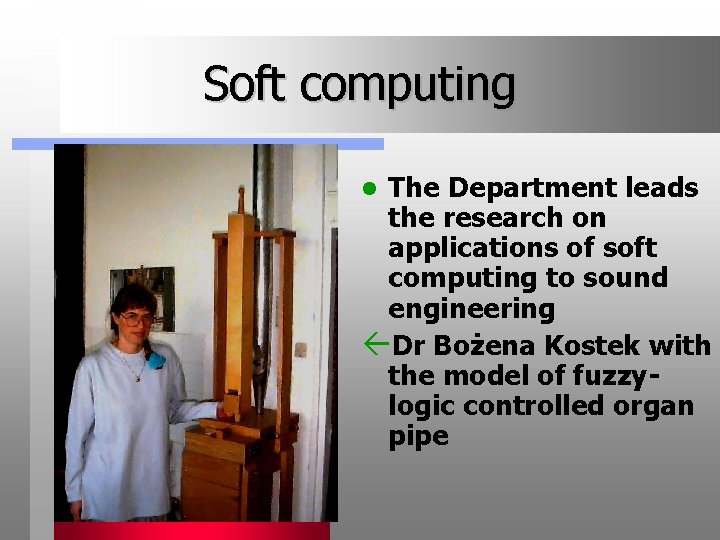 Soft computing The Department leads the research on applications of soft computing to sound