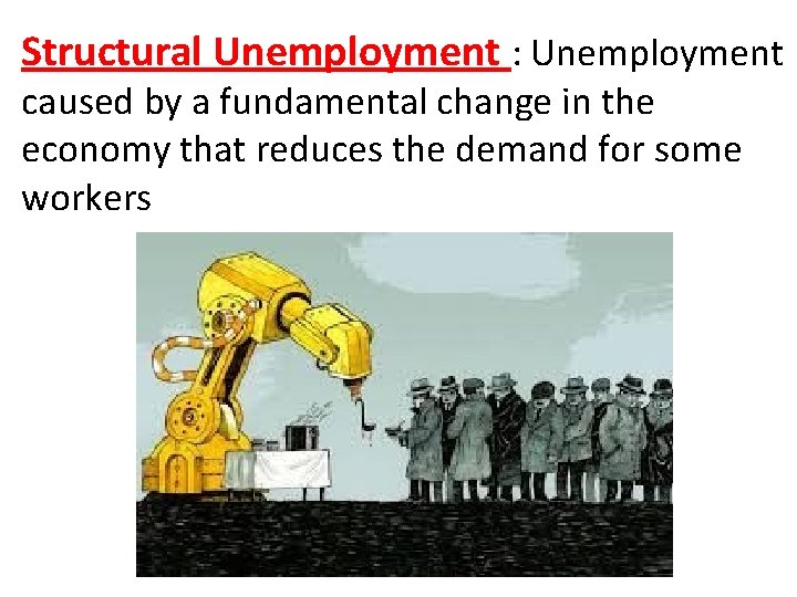 Structural Unemployment : Unemployment caused by a fundamental change in the economy that reduces