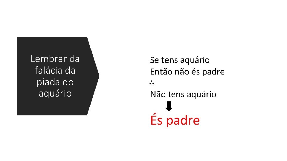 Lembrar da falácia da piada do aquário Se tens aquário Então não és padre