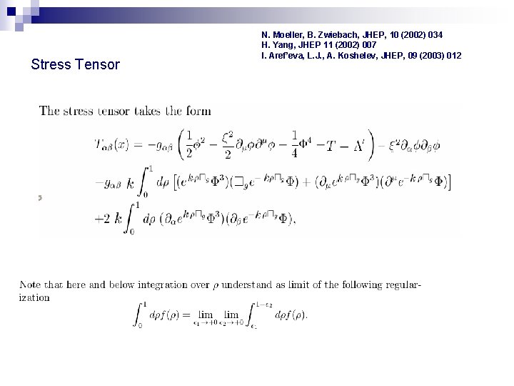 Stress Tensor N. Moeller, B. Zwiebach, JHEP, 10 (2002) 034 H. Yang, JHEP 11