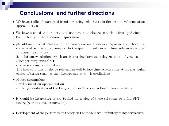 Conclusions and further directions 