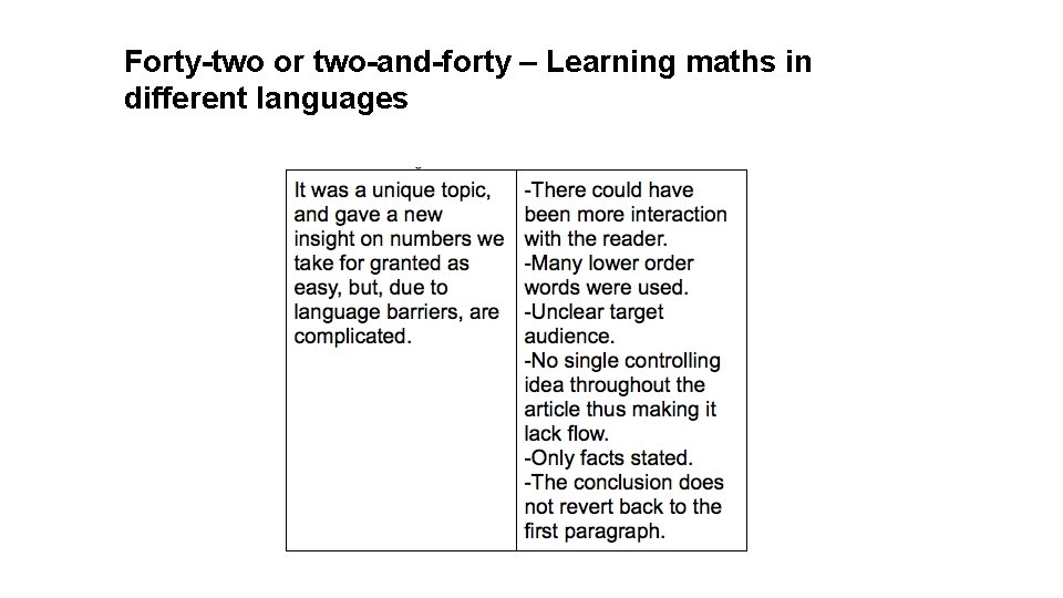 Forty-two or two-and-forty – Learning maths in different languages 