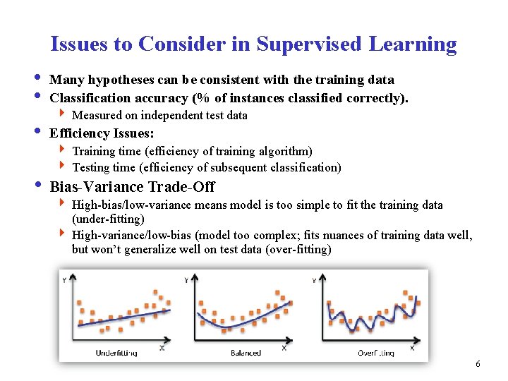 Issues to Consider in Supervised Learning i Many hypotheses can be consistent with the