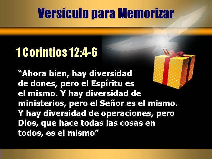 Versículo para Memorizar 1 Corintios 12: 4 -6 “Ahora bien, hay diversidad de dones,