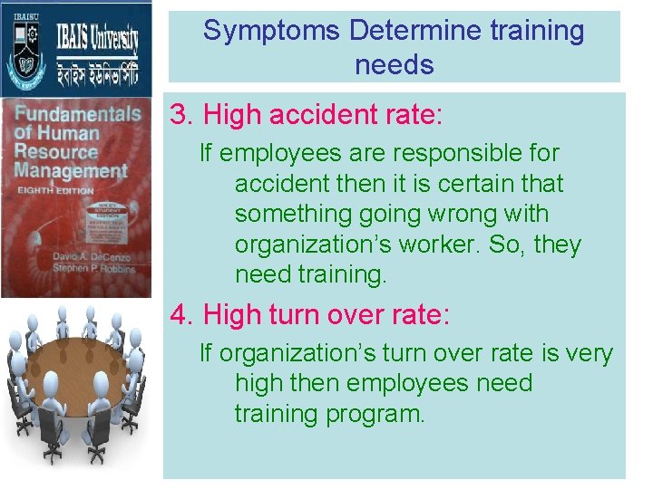 Symptoms Determine training needs 3. High accident rate: If employees are responsible for accident Symptoms Determine training needs 3. High accident rate: If employees are responsible for accident