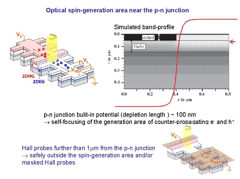 Optical spin-generation area near the p-n junction Simulated band-profile p-n junction bulit-in potential (depletion