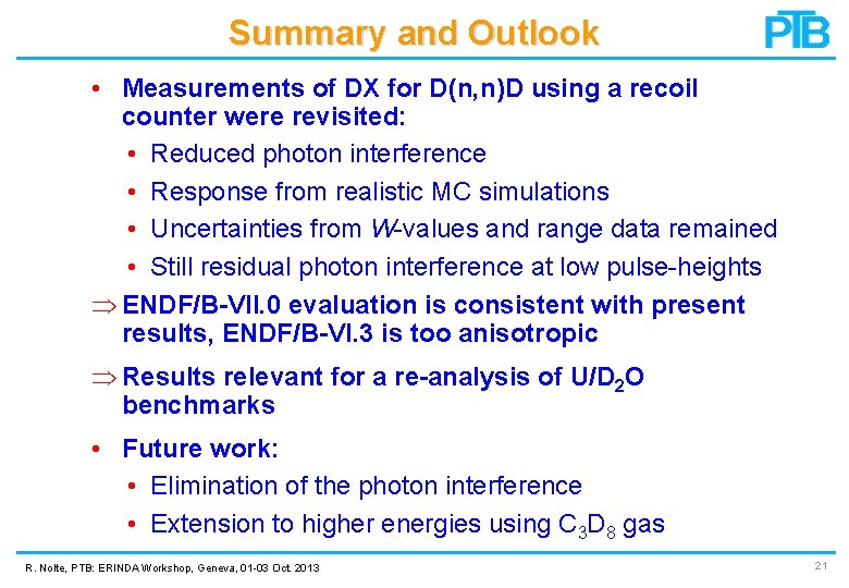 Summary and Outlook • Measurements of DX for D(n, n)D using a recoil counter Summary and Outlook • Measurements of DX for D(n, n)D using a recoil counter