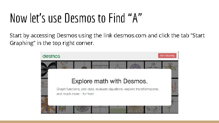 Now let’s use Desmos to Find “A” Start by accessing Desmos using the link