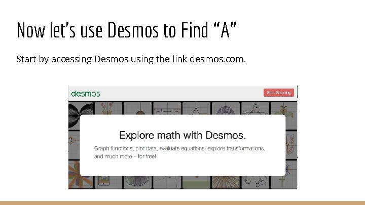 Now let’s use Desmos to Find “A” Start by accessing Desmos using the link