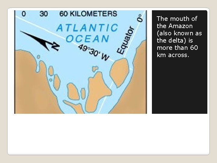 The mouth of the Amazon (also known as the delta) is more than 60