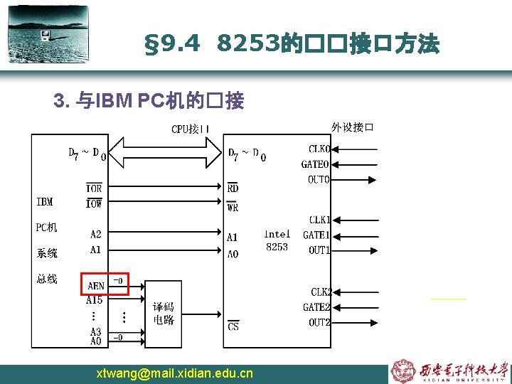 § 9. 4 8253的��接口方法 3. 与IBM PC机的�接 xtwang@mail. xidian. edu. cn 