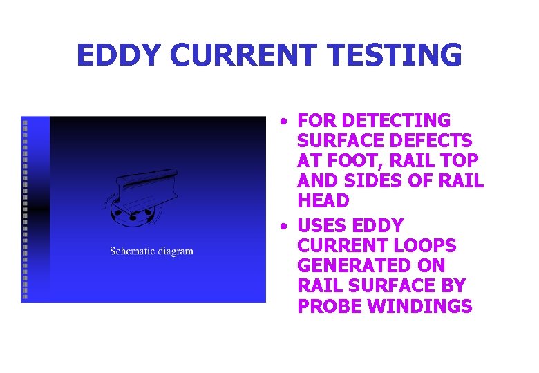 EDDY CURRENT TESTING • FOR DETECTING SURFACE DEFECTS AT FOOT, RAIL TOP AND SIDES