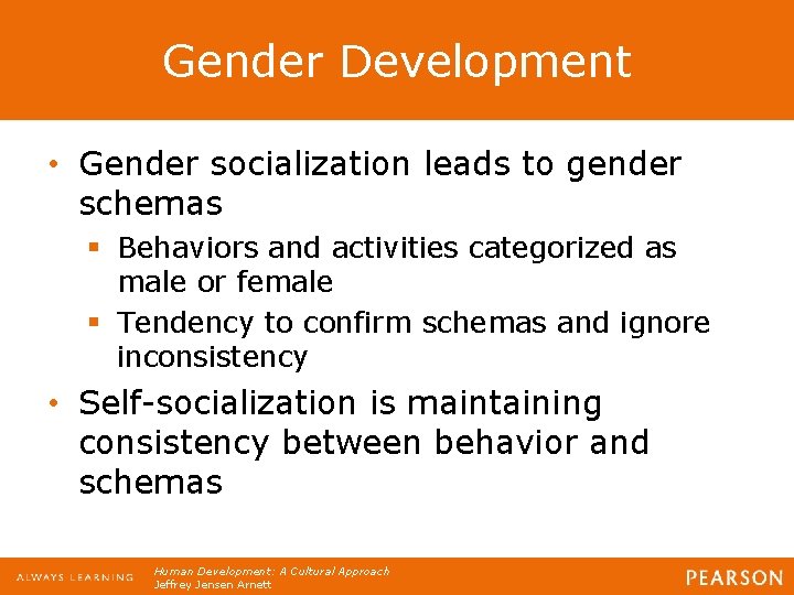 Gender Development • Gender socialization leads to gender schemas § Behaviors and activities categorized