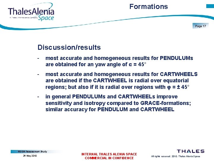Formations Page 17 Discussion/results - most accurate and homogeneous results for PENDULUMs are obtained