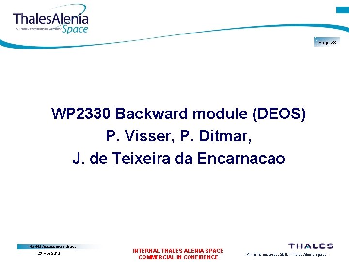 Page 28 WP 2330 Backward module (DEOS) P. Visser, P. Ditmar, J. de Teixeira