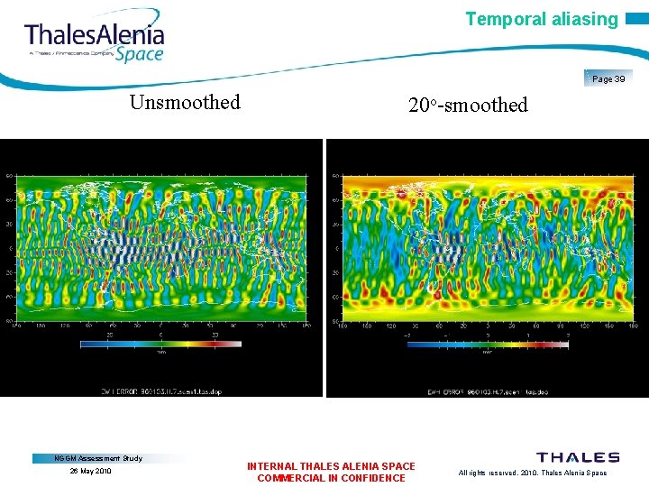 Temporal aliasing Page 39 Unsmoothed NGGM Assessment Study 26 May 2010 20 o-smoothed INTERNAL