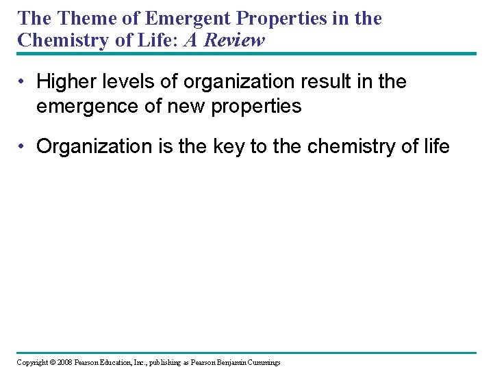 The Theme of Emergent Properties in the Chemistry of Life: A Review • Higher