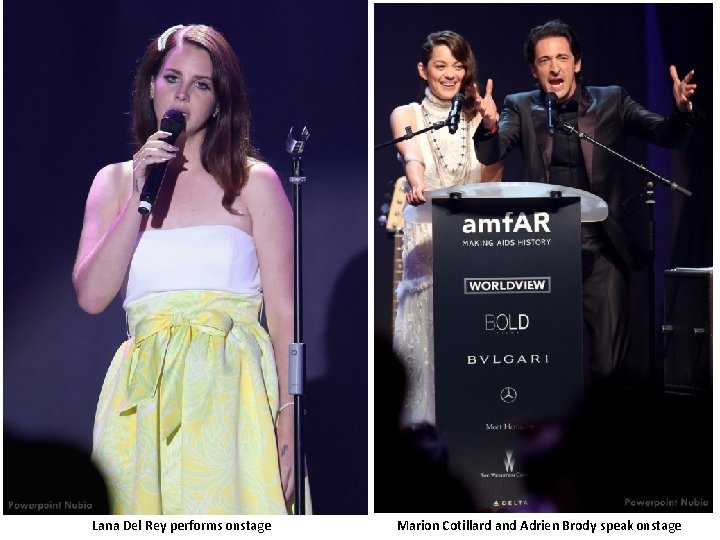 Lana Del Rey performs onstage Marion Cotillard and Adrien Brody speak onstage 