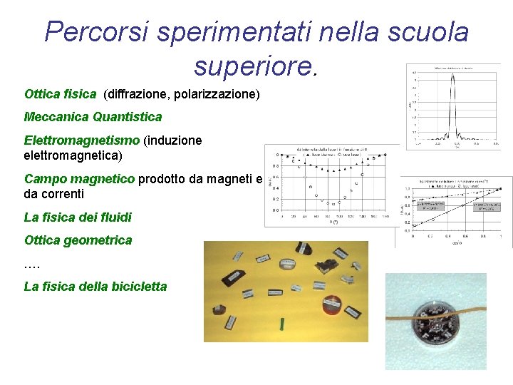 Percorsi sperimentati nella scuola superiore. Ottica fisica (diffrazione, polarizzazione) Meccanica Quantistica Elettromagnetismo (induzione elettromagnetica)