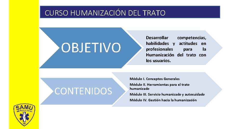 Antecedentes CURSO HUMANIZACIÓN DEL TRATO OBJETIVO Desarrollar competencias, habilidades y actitudes en profesionales para