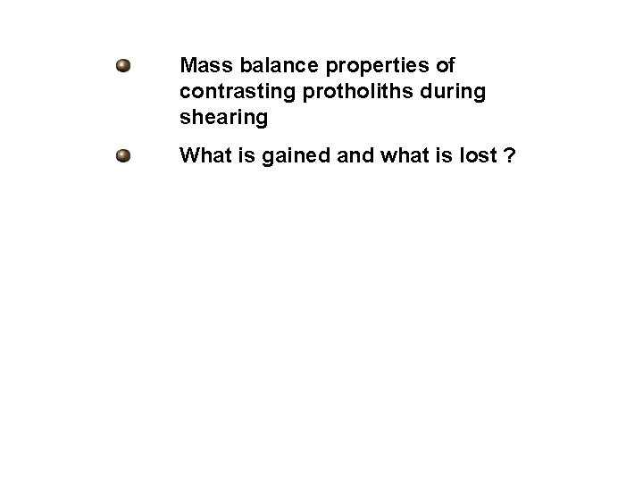 Mass balance properties of contrasting protholiths during shearing What is gained and what is