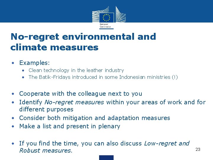 No-regret environmental and climate measures • Examples: • Clean technology in the leather industry