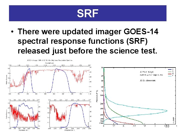 SRF • There were updated imager GOES-14 spectral response functions (SRF) released just before