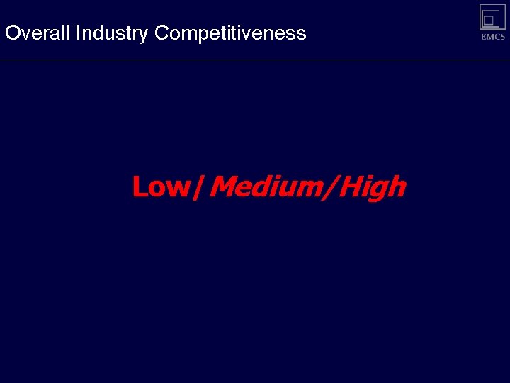 Overall Industry Competitiveness Low/Medium/High Overall Industry Competitiveness Low/Medium/High