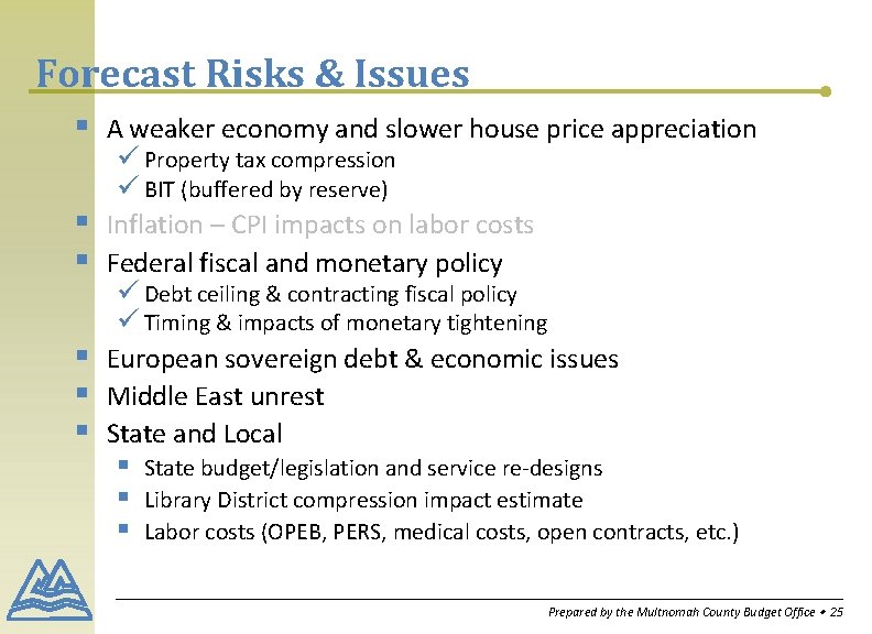 Forecast Risks & Issues § A weaker economy and slower house price appreciation §