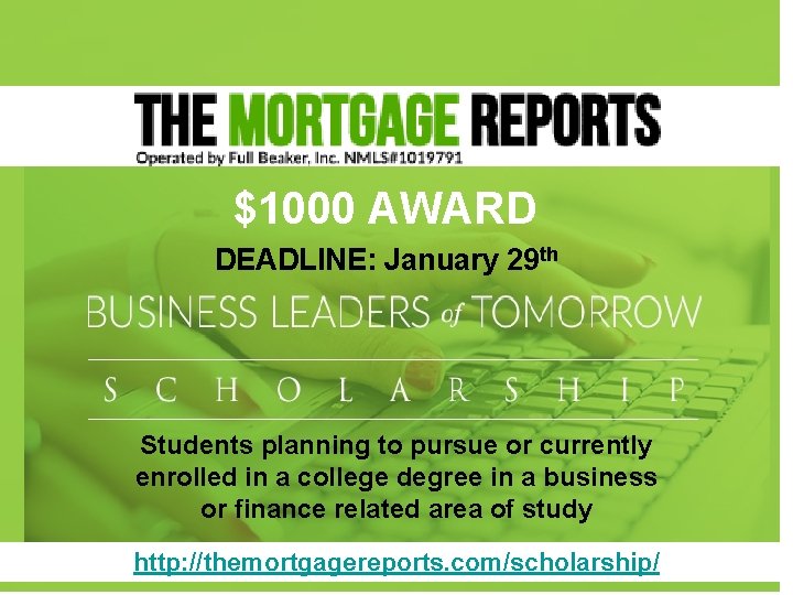 $1000 AWARD DEADLINE: January 29 th Students planning to pursue or currently enrolled in