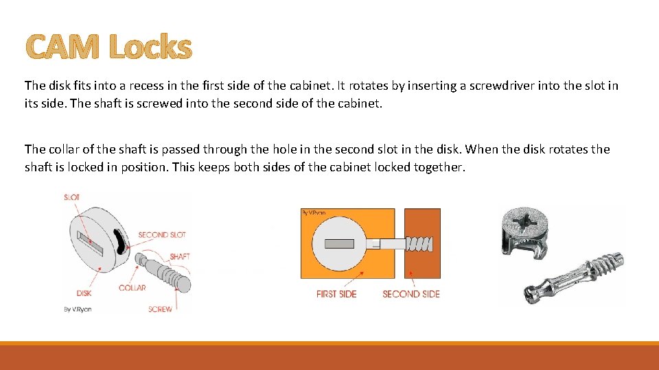 CAM Locks The disk fits into a recess in the first side of the