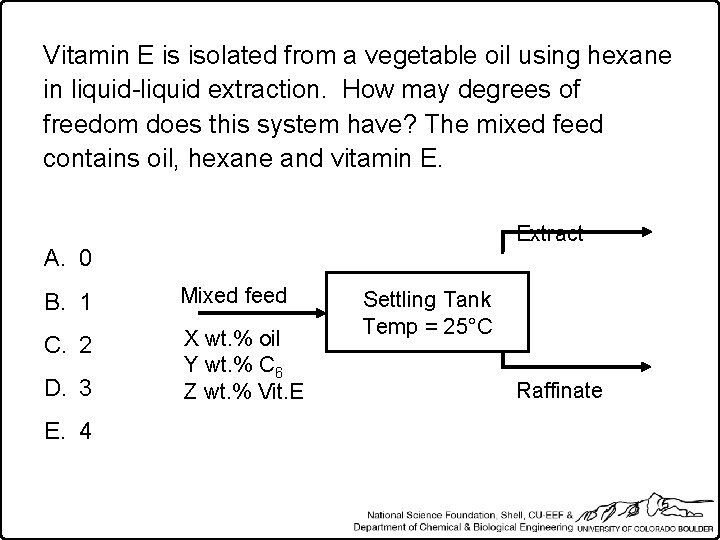 Vitamin E is isolated from a vegetable oil using hexane in liquid-liquid extraction. How