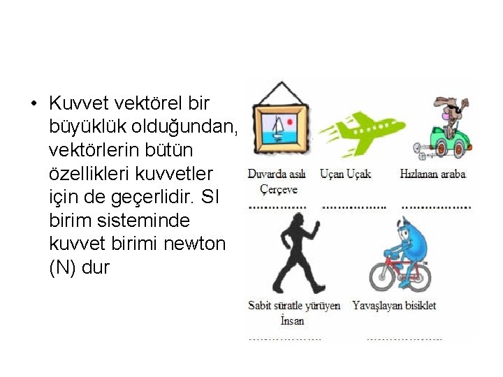  • Kuvvet vektörel bir büyüklük olduğundan, vektörlerin bütün özellikleri kuvvetler için de geçerlidir.